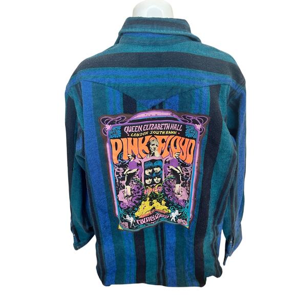 Pink Floyd Plaid Flannel Shirt Shacket XL Oversize Unique Concert Poster Western - Picture 1 of 7